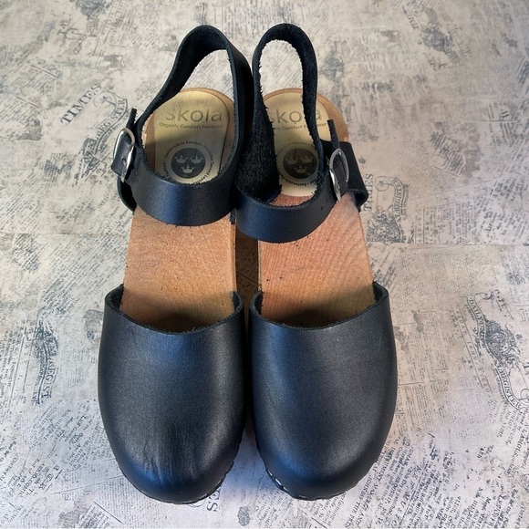 Skola Susannah black wood and leather clogs - Picture 4 of 12